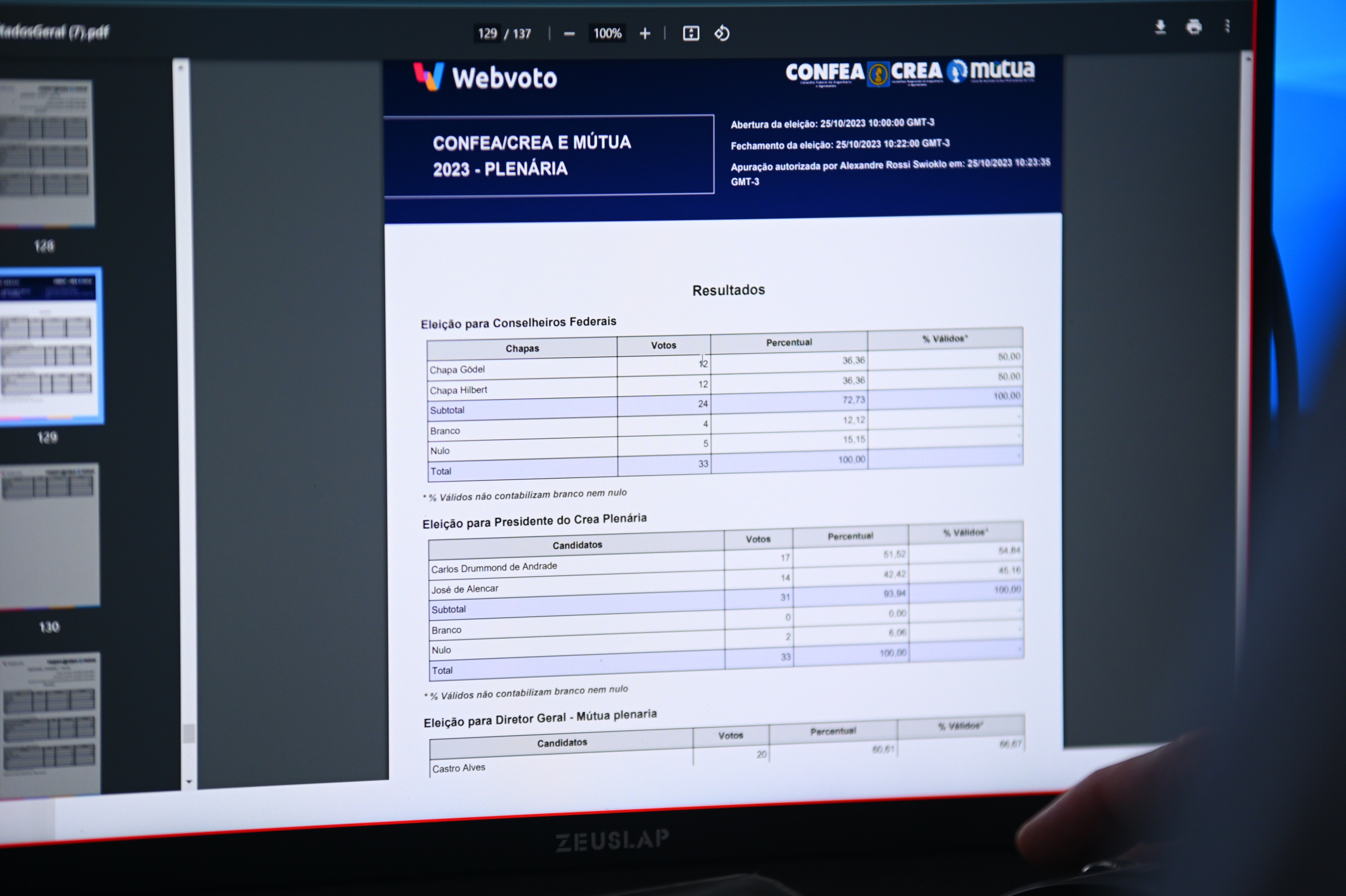 Página da simulação da eleição virtual que acontece de maneira inédita durante o processo eleitoral do Sistema em 2023