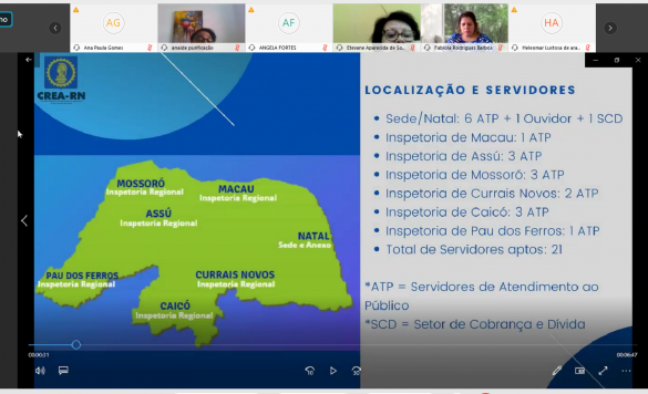 Mapa de atuação do atendimento virtual do Crea-RN