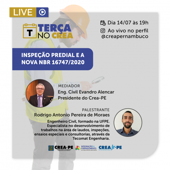 cartaz divulga live do crea-pe sobre inspeção predial