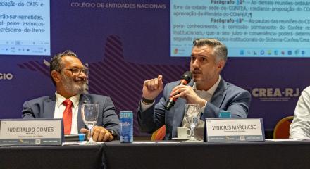 Coordenador do Cden, eng. Hideraldo Gomes, ao lado do presidente Vinicius Marchese