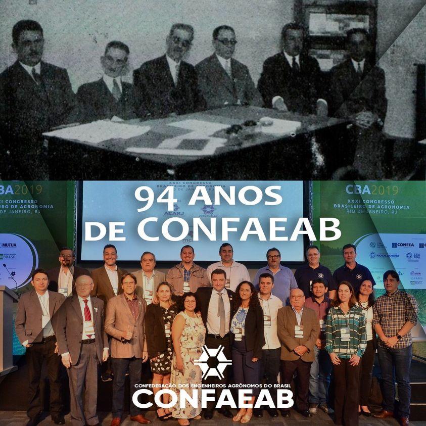 Confaeab ontem e hoje: registro histórico de uma das primeiras diretorias da entidade. Abaixo, CBA de 2019