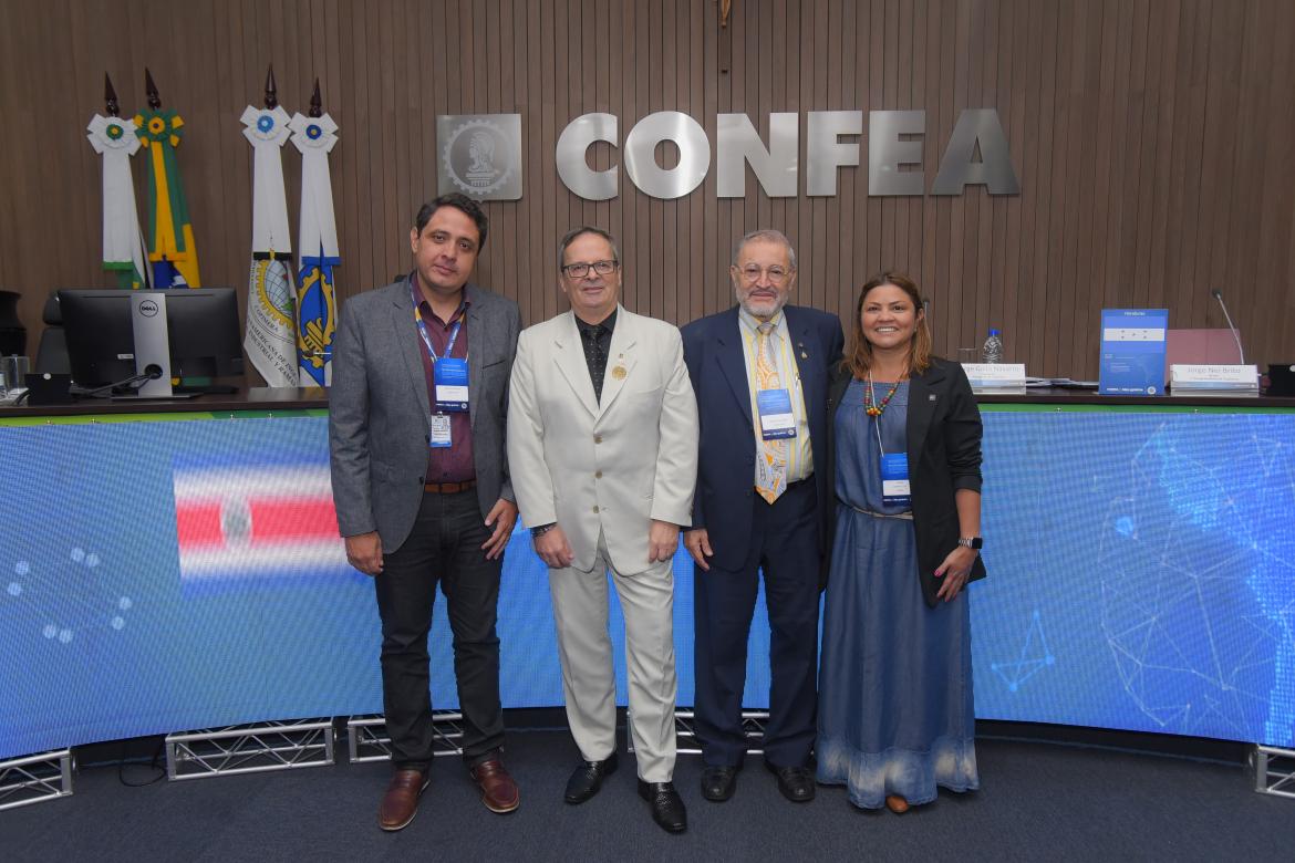 Conselheiro Federal eng. minas Renan Azevedo; vice-presidente da Copimera, eng. mec. Jorge Nei Brito; presidente da Copimera, eng. mec. Jorge Gallo, e conselheira federal eng. pesca Alzira Miranda