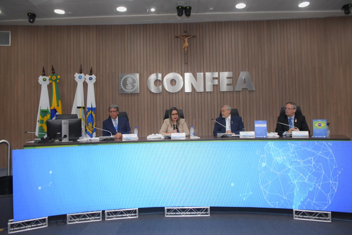 Mesa da abertura dos trabalhos da reunião da Copimera no plenário do Confea