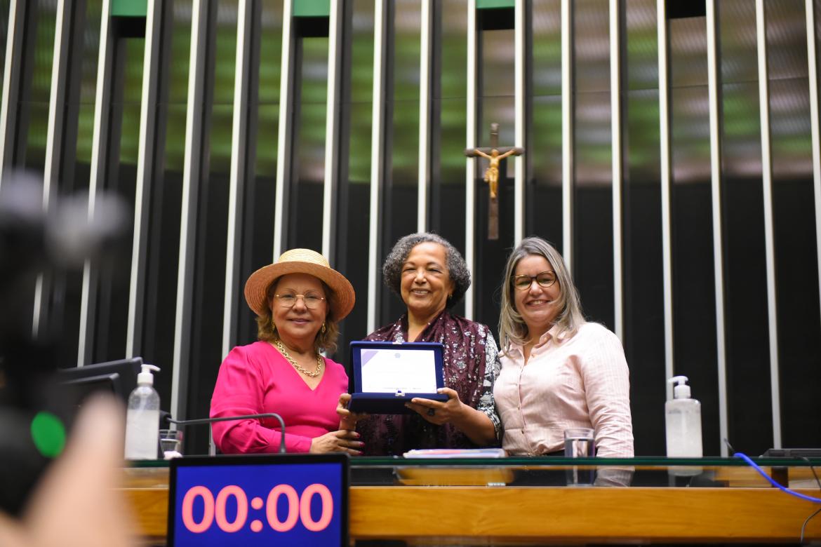 Engenheira agrônoma Lucedalva Xavier recebe homenagem como representante da engenheira agrônoma Maria Higina do Nascimento, 