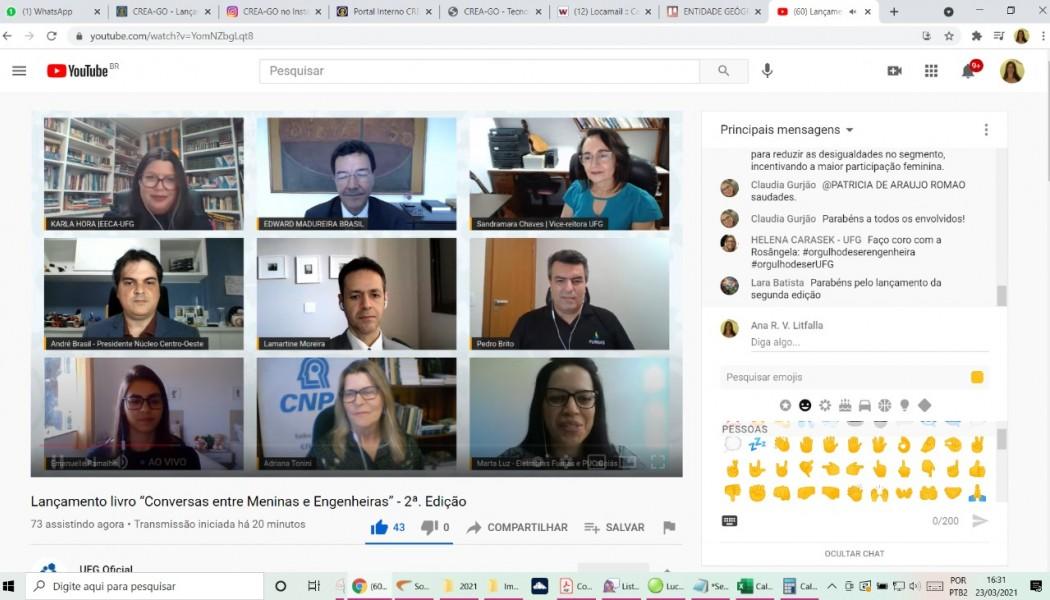 tela mostra participantes no lançamento do livro Conversas de Meninas e Engenheiras